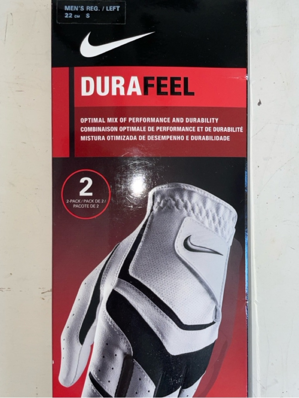 2 Pk. Nike Men's Reg./ Left Size S 22cm DuraFeel Golf Glove New In Package